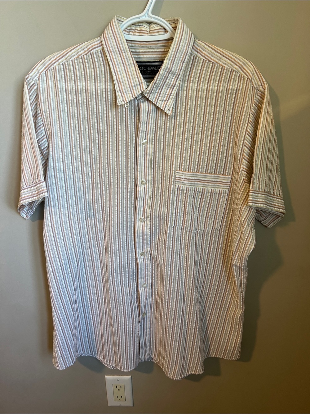 Vintage Leo Chevalier Striped Seersucker Shirt Made in Canada Size